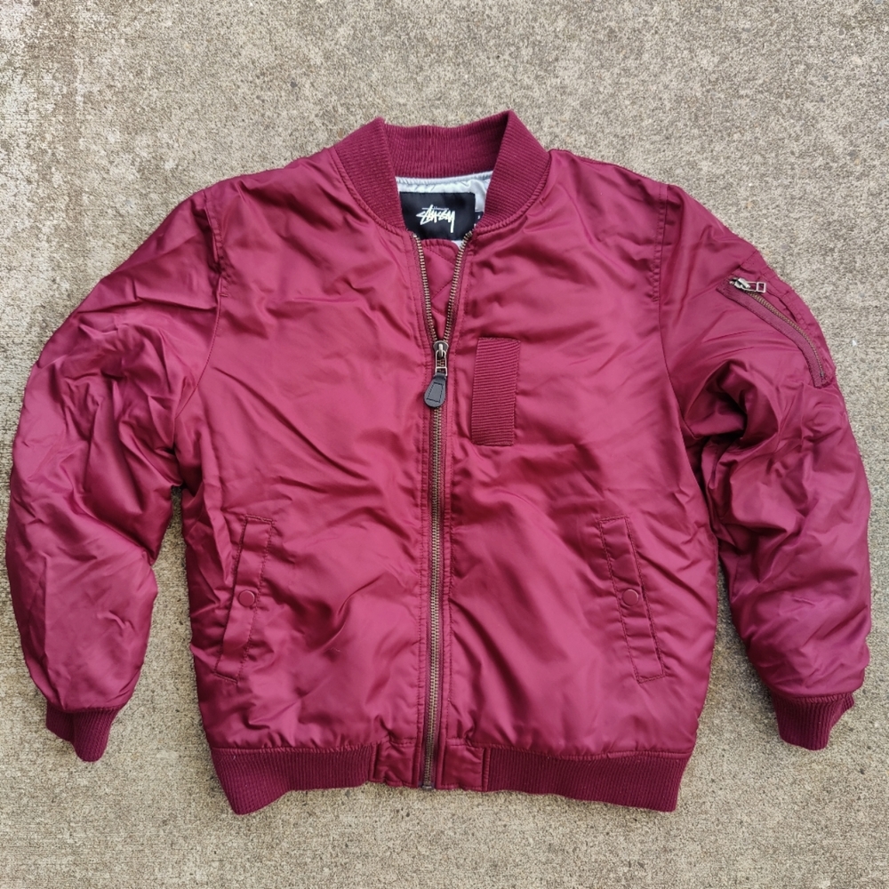 Vintage Stussy MA - 1 Flight Bomber Jacket Burgundy Red Men's Size Small
